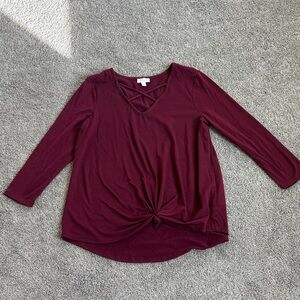 Charming Charlie Burgundy V-Neck Top